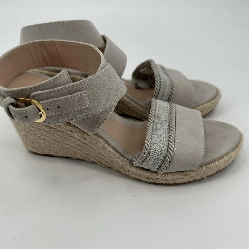 Stuart Weitzman Wedge Sandals Womens Size 9‎ Taupe Suede Espadrille Ankle Strap